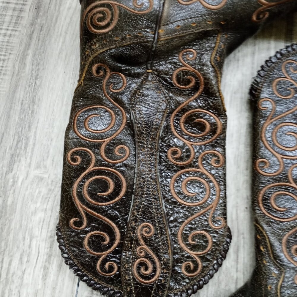Ariat Dark Brown Leather Heeled Western Boots with Tan Stitching - Picture 5 of 15